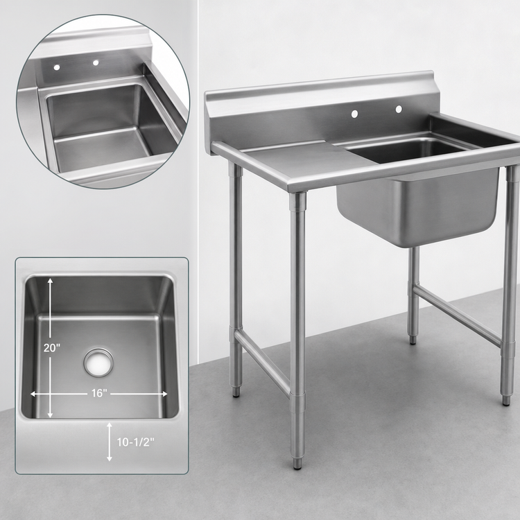 Product image #3 for Eagle Group 412 Series 1-Compartment Commercial Sink with 18" Left Drainboard, 430 Stainless Steel