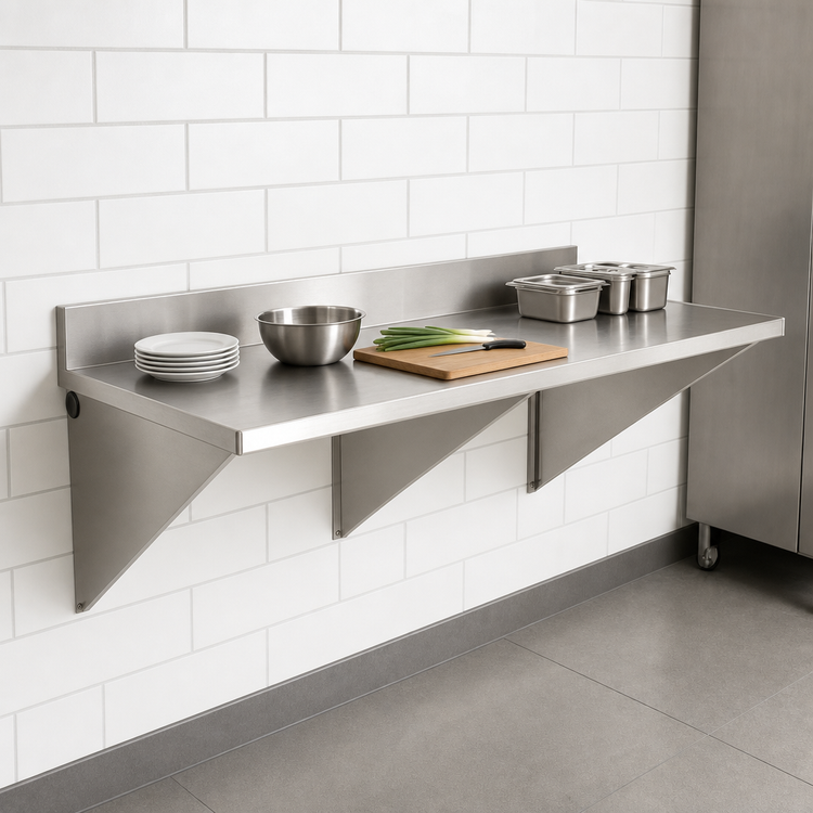 Product image #3 for Eagle Group 60" x 30" Wall-Mount 304 Stainless Steel Work Table with 4-1/2" Backsplash