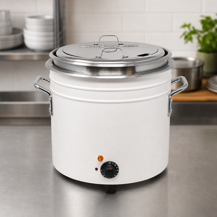 Product image #3 for Omcan 11 Qt Retro Electric Soup Warmer / Rethermalizer, White Ceramic, 120V