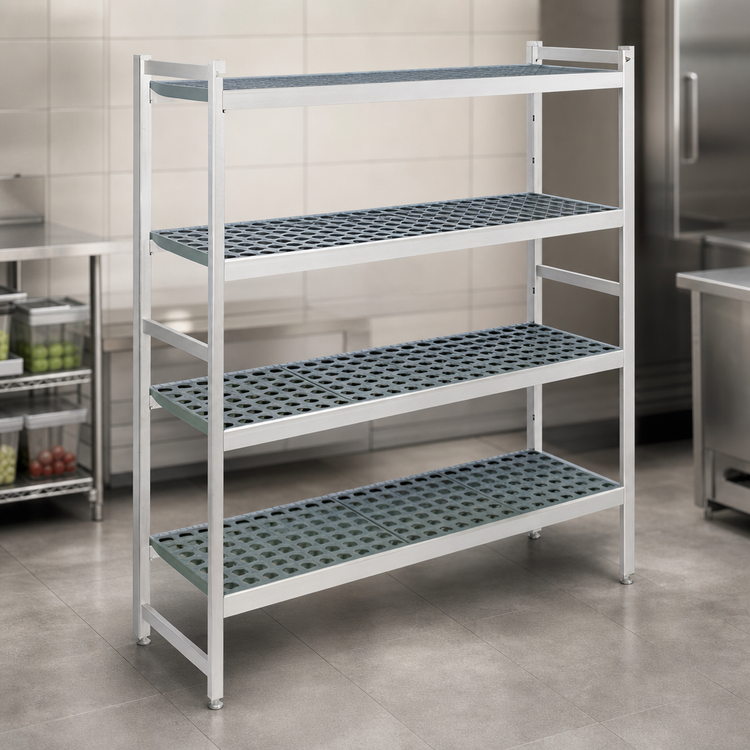 Product image #3 for Fermostock 4-Tier Stationary Starter Polymer Shelving Unit, 52 In. W x 14 In. D x 71 In. H, Gray