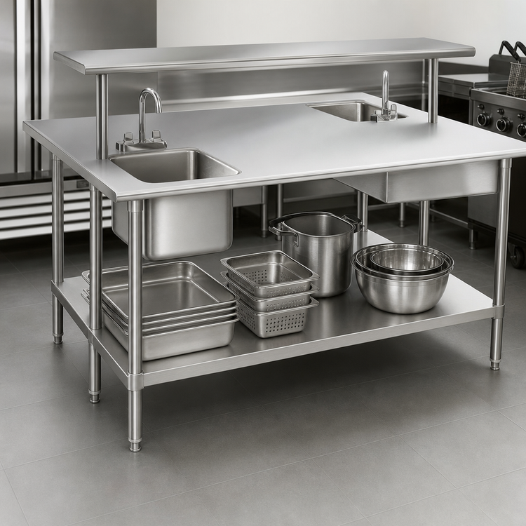 Product image #3 for Advance Tabco Stainless Steel Work Table with Adjustable Undershelf, 108 x 48 Inches, Open Base