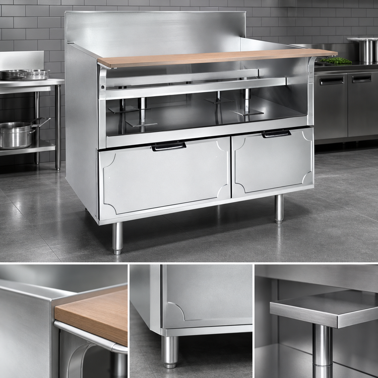 Product image #3 for La Rosa L-71114-30 114-Inch x 30-1/2-Inch Stainless Steel Equipment Stand with 5 Dry Drawers and Richlite Cutting Board