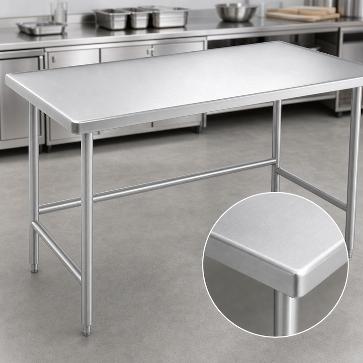 Product image #3 for Advance Tabco 144-Inch x 24-Inch 14 Gauge 304 Stainless Steel Work Table with Galvanized Open Base