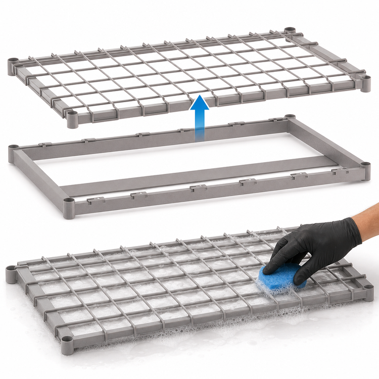 Product image #3 for Metro Super Erecta 36 x 24 Inch Metroseal Gray Lift-Off Wire Dunnage Shelf, 1,600 lb. Capacity