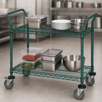 Thumbnail image #3 for Quantum WRC-2460P-2 2-Shelf Wire Utility Bus Cart, 1200 lb. Capacity, 60 x 24 x 37-1/2 in., U-Handles