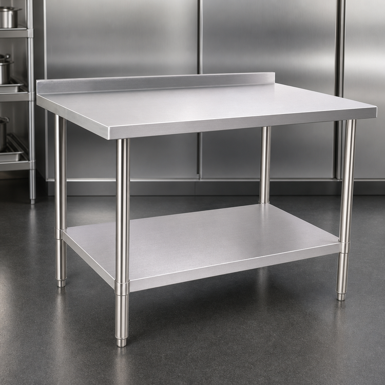 Product image #3 for 60 Inch x 24 Inch Stainless Steel Work Table with 16 Gauge 430 Top, 2 Inch Rear Up-Turn, and Undershelf