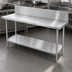 Thumbnail image #3 for Advance Tabco 72-Inch x 24-Inch Open Base Work Table with 14 Gauge 304 Stainless Steel Top, 10-Inch Backsplash, and Undershelf