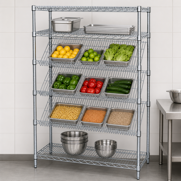 Product image #3 for Quantum 5-Shelf Slanted Shelf Cart, 36 x 24 x 69 Inches, Chrome Plated