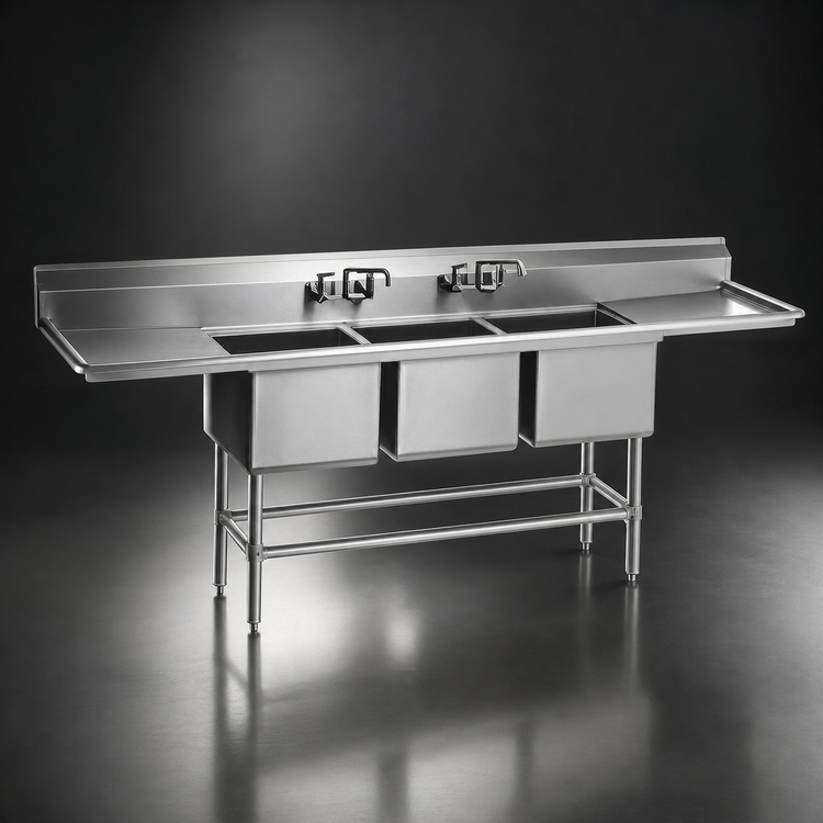 Product image #3 for Spec-Master FN Series Three-Compartment Stainless Steel Sink with 24 Inch Right Drainboard