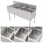 Thumbnail image #4 for Perlick Corporation Top Shelf TS48M3-DBL 48-Inch 3-Compartment Stainless Steel Underbar Sink with Left Drainboard, 6-Inch Backsplash