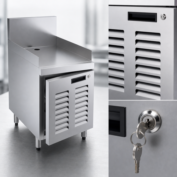 Product image #3 for Krowne Royal Series Stainless Steel Underbar POS Cabinet with Locking Louvered Door, 18"W x 24"D