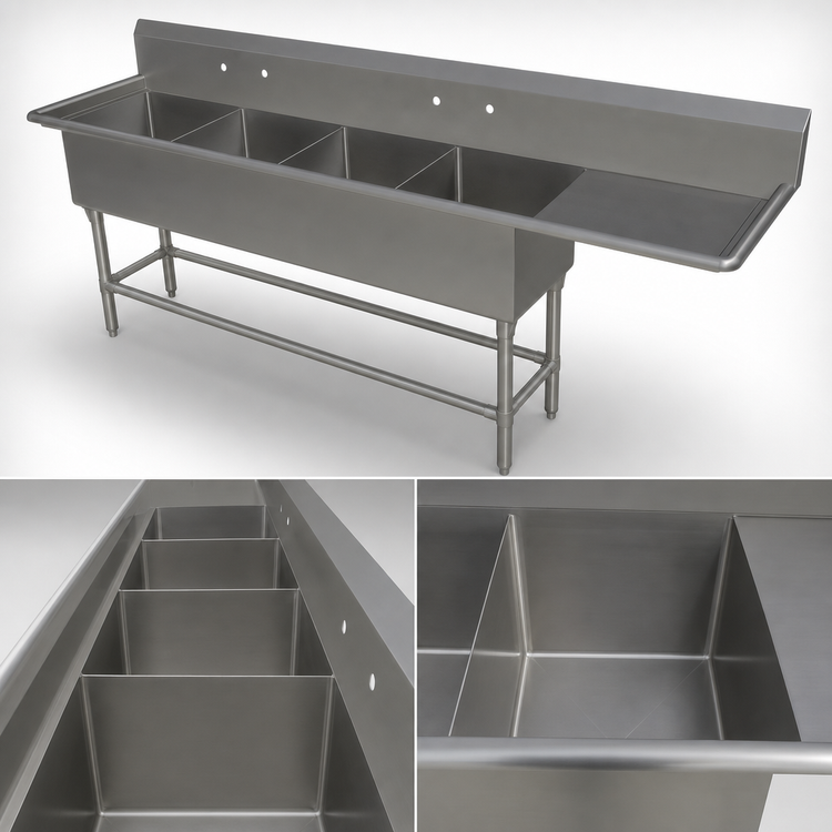 Product image #3 for John Boos Pro-Bowl 4-Compartment 16-Gauge Stainless Steel Sink with 36-Inch Right Drainboard