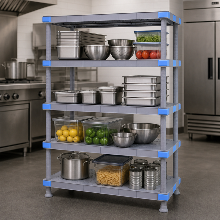 Product image #3 for Quantum Millenia 4-Shelf Polymer Shelving Unit with Dunnage Stand, 2,000-Lb. Capacity, 72 x 24 x 50 Inches, Gray