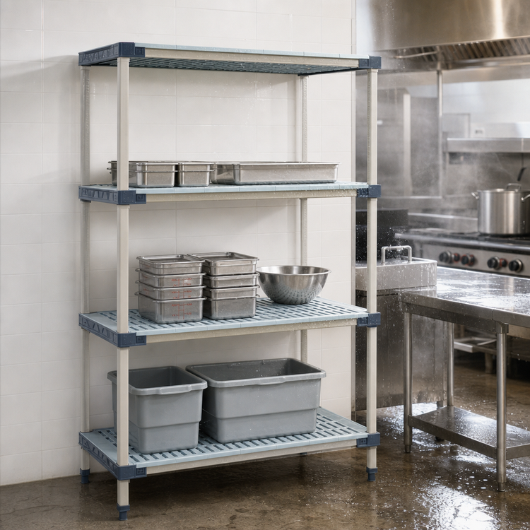 Product image #3 for MetroMax 4 Add-On Open Grid Polymer Shelving Unit, 36"W x 18"D x 74"H, 4 Shelves