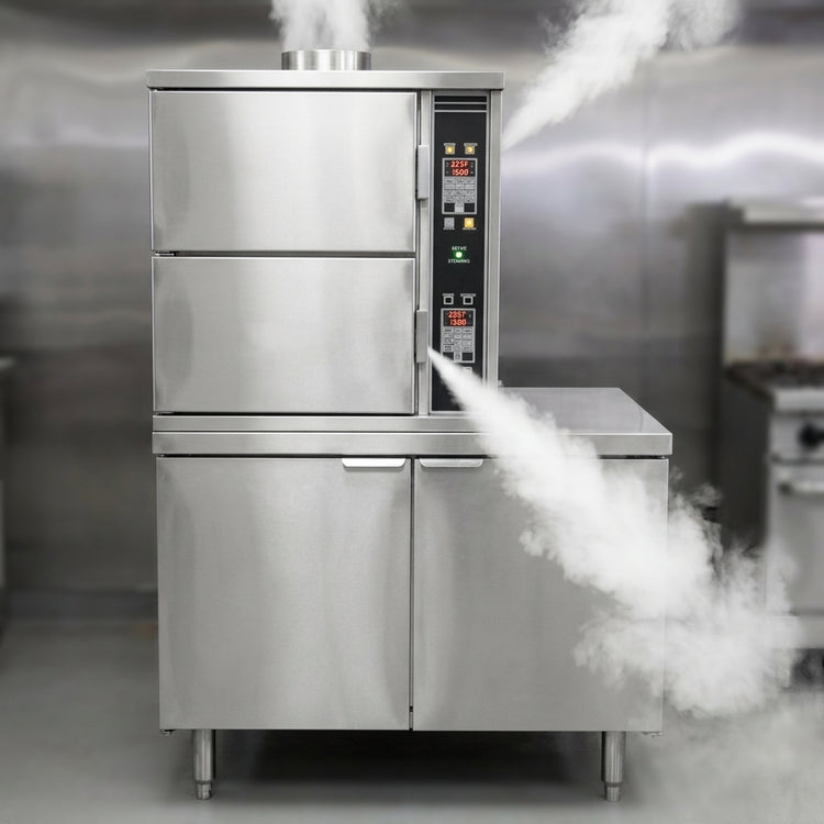 Product image #2 for Crown SCX-2-24 Two Compartment Full-Size Steam Coil Convection Steamer with Cabinet Base
