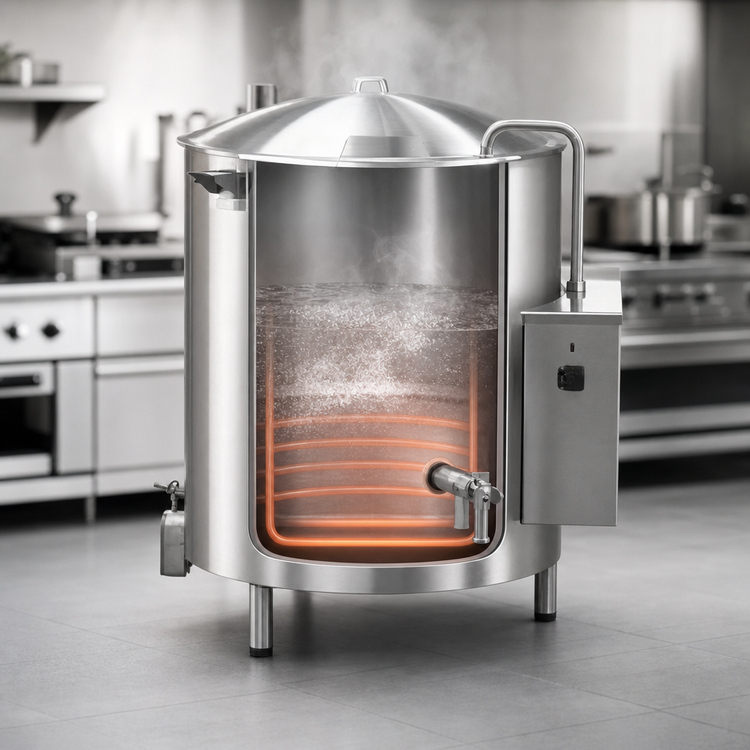 Product image #3 for Legion HEC-80 High-Output Insulated Self-Contained Electric Steam Kettle, 80 Gallon, 2/3 Jacketed