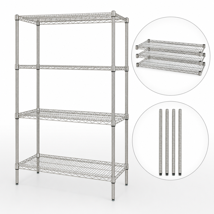 Product image #3 for Quantum 48"W x 12"D x 63"H 4-Shelf Stationary Wire Shelving Starter Kit, 304 Stainless Steel