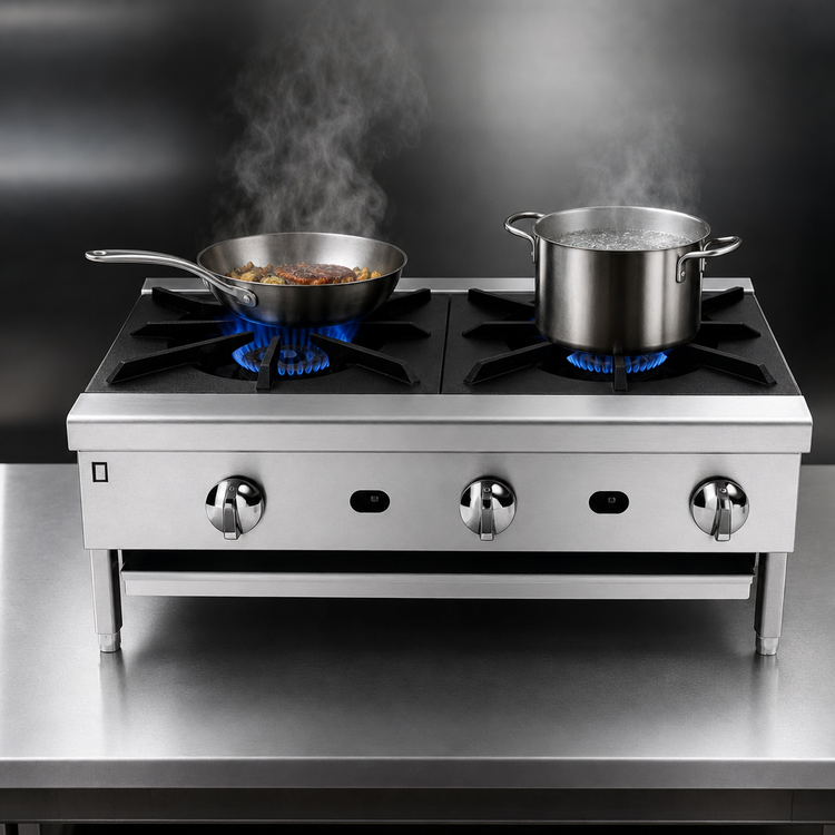 Product image #3 for Supreme 24-Inch Countertop Gas Hot Plate with 2 Open Burners, Stainless Steel