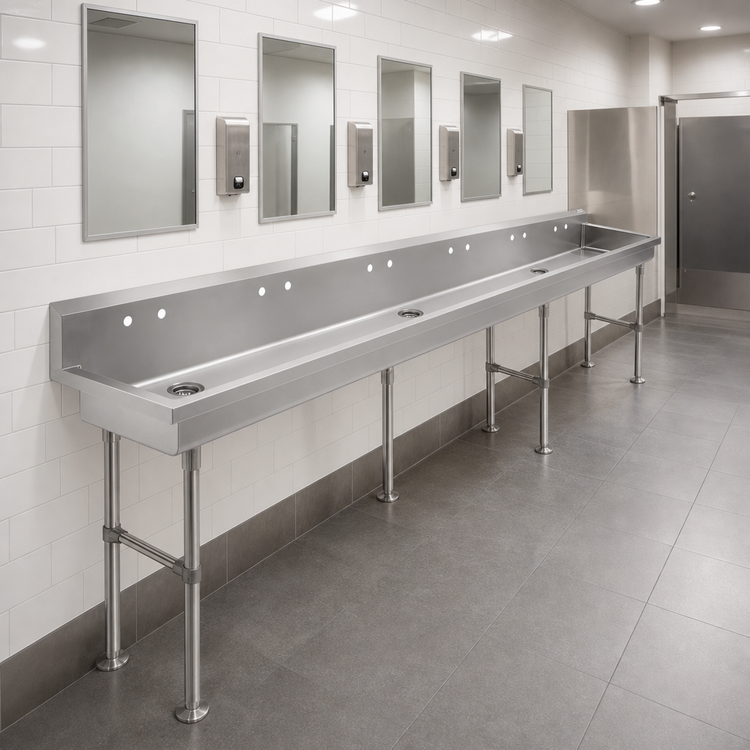 Product image #3 for John Boos Freestanding Stainless Steel Multi-Station Hand Wash Sink, 100 Inch Wide, 5 Single Faucet Holes
