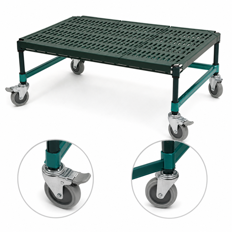 Product image #3 for QuadPlus Mobile Dunnage Rack with Louvered Polypropylene Mat, 48 x 21 x 14 Inches, 800 lb Capacity