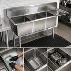 Thumbnail image #3 for John Boos E3S8-1014-10R15-X 3-Compartment Stainless Steel Sink, 10 x 14 x 10-Inch Compartments, Right-Hand 15-Inch Drainboard, 9-3/4-Inch Backsplash