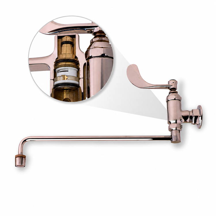 Product image #3 for T&S Brass B-0579-01 Heavy-Duty Wall-Mount Chinese Range Faucet with 13 1/8-Inch Swivel Spout and 4-Inch Wrist Action Handle