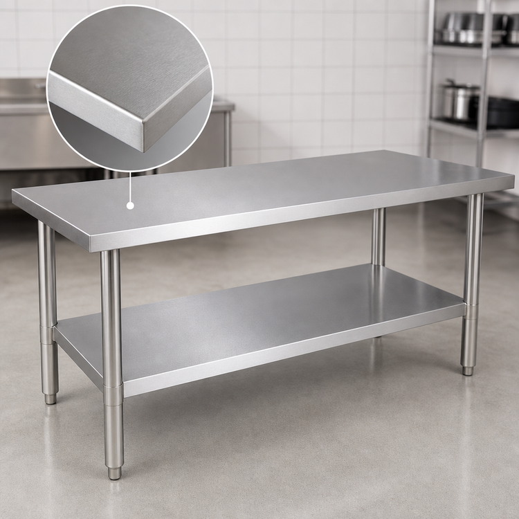 Product image #3 for Klinger's Trading SG3072 Heavy-Duty 72" x 30" Stainless Steel Work Table with Flat Top and Galvanized Undershelf