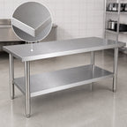 Thumbnail image #3 for Klinger's Trading SG3072 72" x 30" x 36" Stainless Steel Work Table, 18-Gauge 430 Top, Flat, Galvanized Open Base with Undershelf