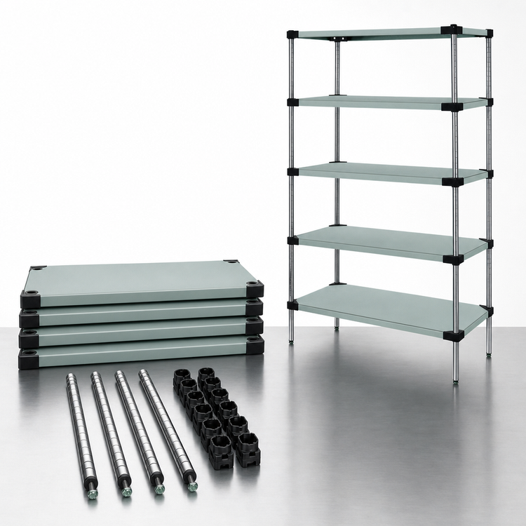 Product image #3 for Quantum WRS5-86-2424SS Solid Shelving Starter Kit, 24 x 24 x 86 Inches, 5 Solid Shelves, 304 Stainless Steel