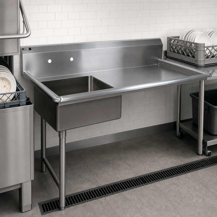 Product image #3 for John Boos Undercounter Soiled Straight Dish Table with Left Sink, 60W x 30D x 44H