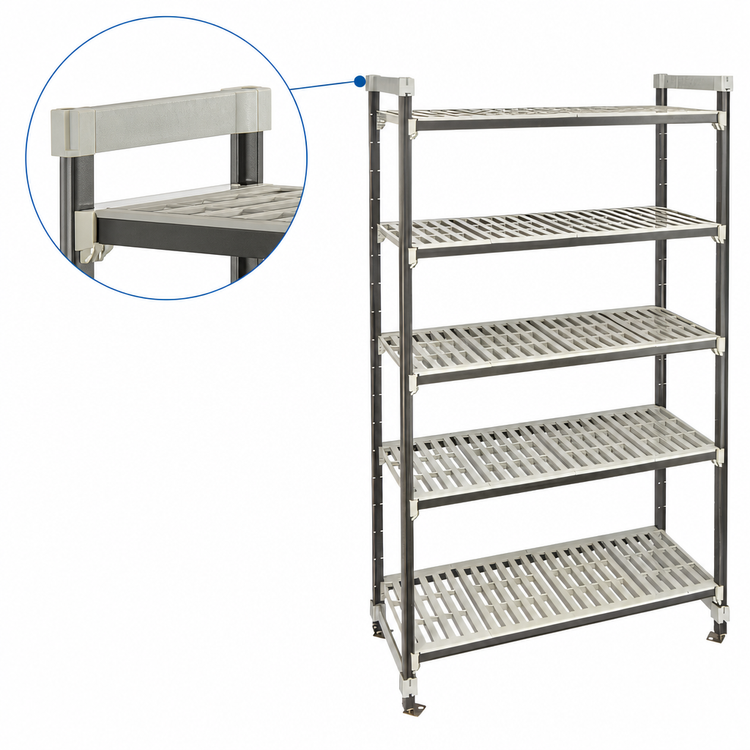 Product image #3 for Cambro Camshelving Elements XTRA High Density Top Rail Stationary Starter Unit, 24 Inch D x 42 Inch L x 81 Inch H, 5-Tier, Speckled Gray
