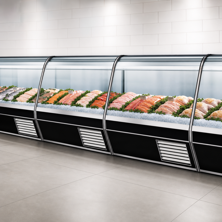 Product image #3 for Howard-McCray 32E Series Endless Design Curved Glass Self-Contained Fish and Poultry Service Case, 50 Inch, Black Exterior/White Interior, LED Lighting