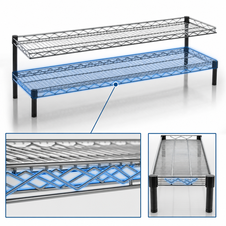 Product image #3 for QuadTruss Front Case Merchandise Wire Cantilevered Shelving Unit, 2-Tier, 60W x 14D x 14H, Chrome Finish