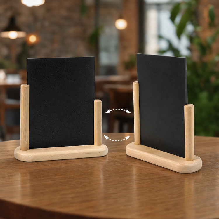 Product image #3 for Securit Double-Sided Natural Wood Tabletop Menu Card Holder Board with Removable Blackboard, 6 x 9 Inches