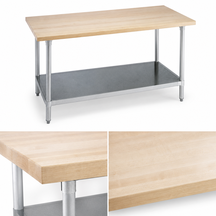 Product image #3 for Advance Tabco 72-Inch x 24-Inch Maple Top Wood Work Table with Adjustable Galvanized Undershelf
