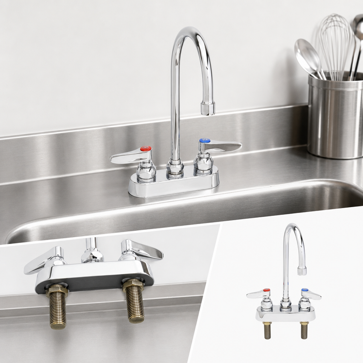 Product image #3 for T&S Brass Workboard Mixing Faucet, Deck Mount, 4" Centers, 4-3/8" Swivel Gooseneck Spout