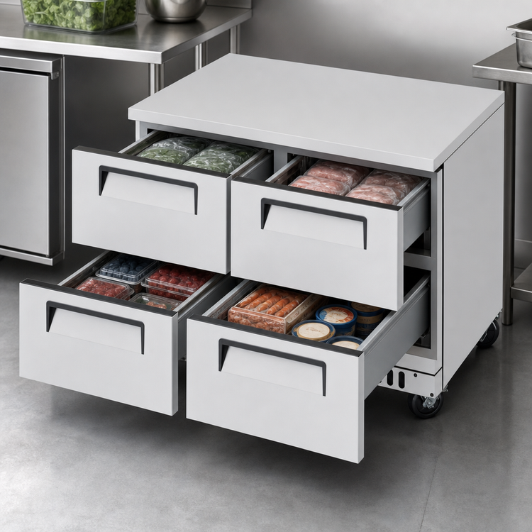 Product image #3 for Turbo Air Super Deluxe 2-Section Undercounter Drawer Freezer, Front Breathing, 4 Drawers, 48-1/4 Inch, 14.8 Cu. Ft.