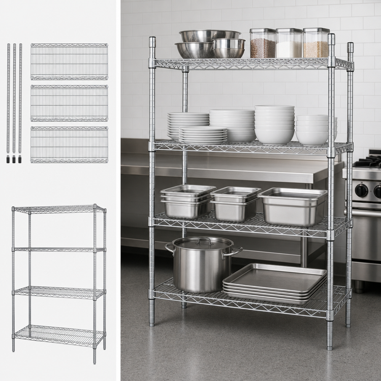 Product image #3 for Quantum 4-Shelf Chrome-Plated Wire Shelving Starter Kit, 36"W x 21"D x 54"H