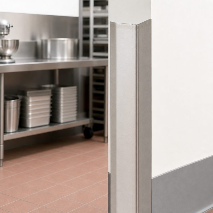 Product image #3 for BK Resources 2" x 2" x 96" Outside Corner Wall Corner Guard, 16 Gauge Stainless Steel