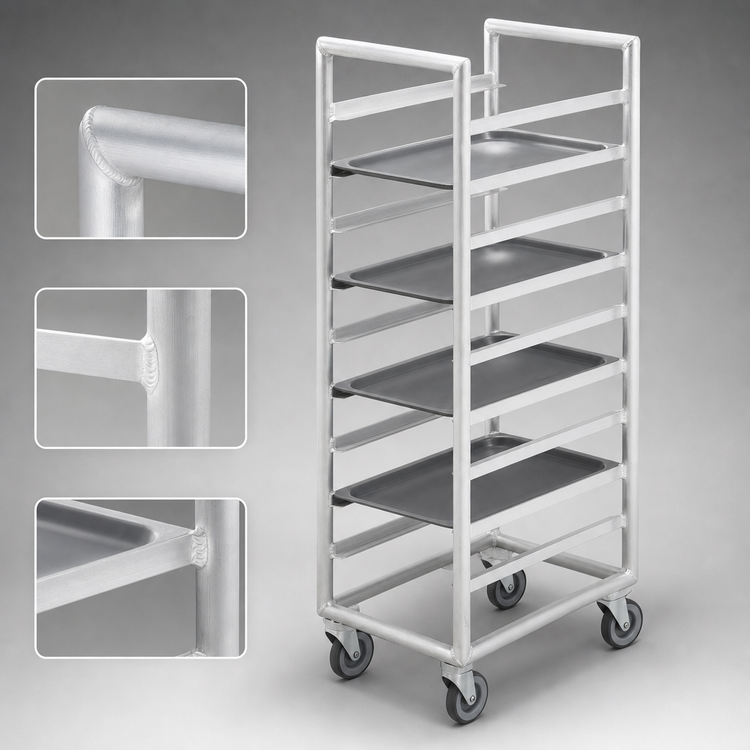 Product image #3 for Channel Standard Series Aluminum Cafeteria Tray Rack Cart, Single Section, 64 Inch High, End Load, 20 Tray Capacity