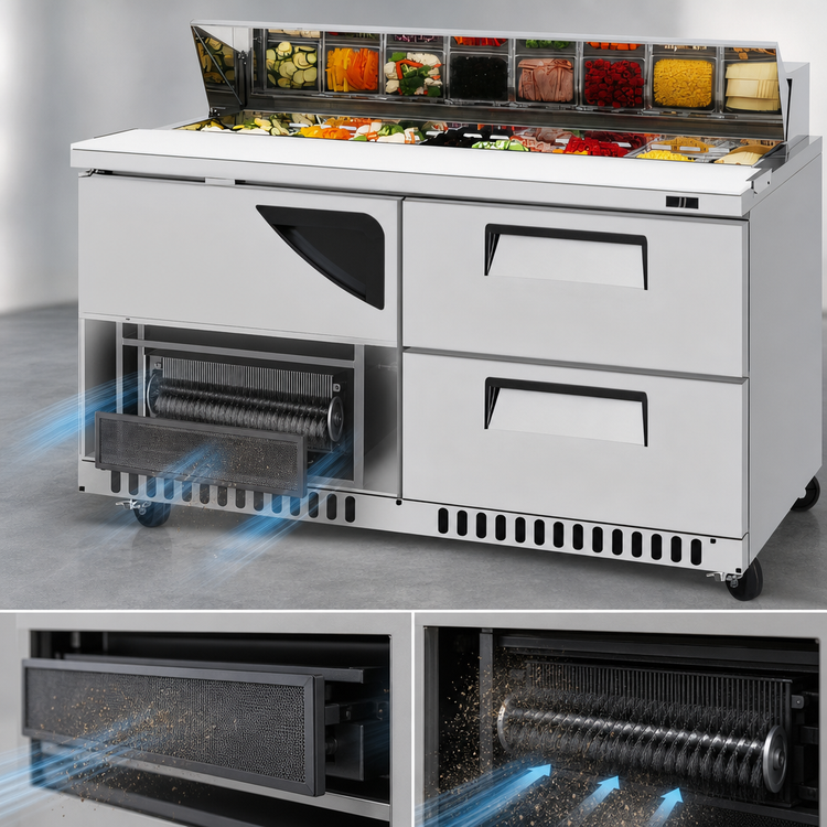 Product image #4 for 60-Inch Two-Section Front-Breathing Sandwich/Salad Prep Table with 16-Pan Top Opening, 1 Door and 2 Drawers
