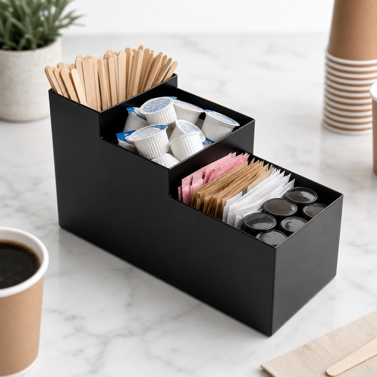 Product image #3 for American Metalcraft BARB5 4-Compartment Black Powder-Coated Steel Coffee Caddy