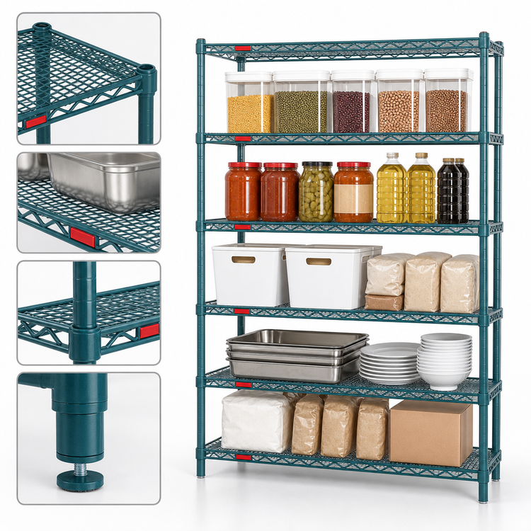 Product image #3 for Eagle Group Valu-Gard 5-Tier Wire Shelving Starter Unit, 60W x 21D x 74H, Green Epoxy Finish