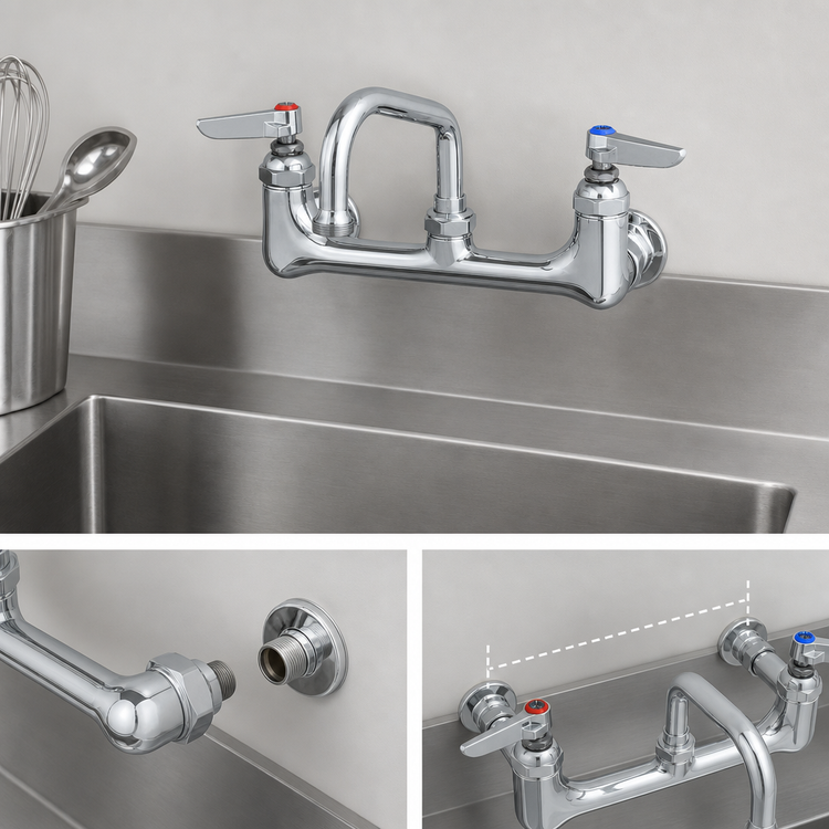 Product image #3 for T&S Brass Wall-Mount Double Pantry Faucet with 6-Inch Swing Nozzle, 8-Inch Centers