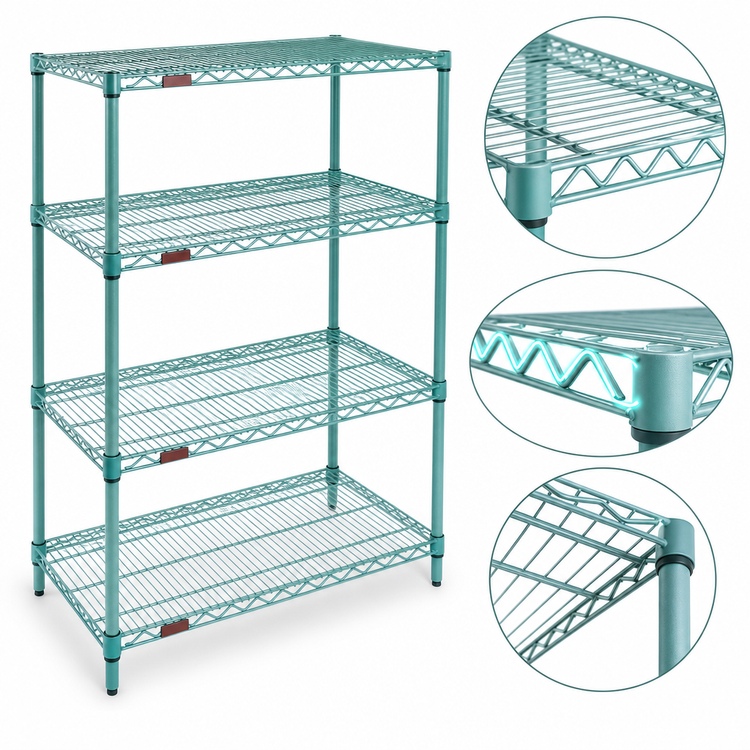 Product image #3 for EagleGard 4-Tier Starter Wire Shelving Unit, 24"W x 21"D x 63"H, Blue-Green Hybrid Epoxy Finish