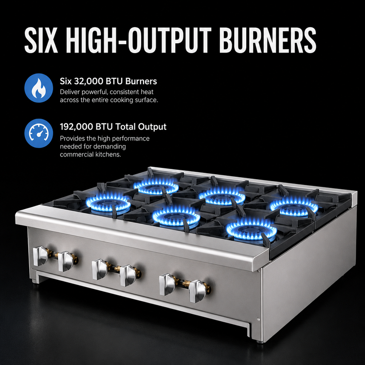 Product image #3 for Bake Tech Innovation Radiance 36-Inch Countertop Gas Hot Plate, 6 Burners, 192,000 BTU