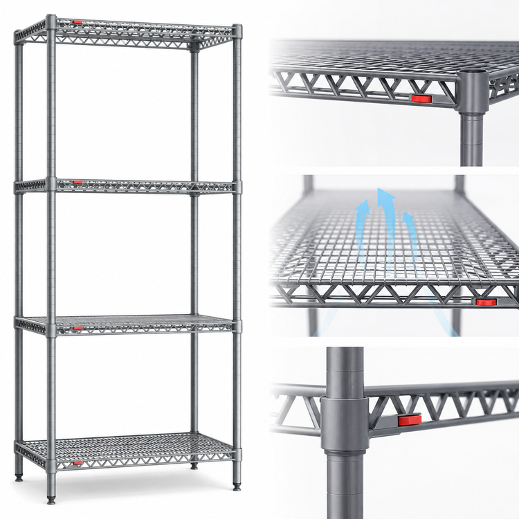 Product image #3 for Eagle Valu-Master Stationary 4-Tier Starter Wire Shelving Unit, 24 x 24 x 74 Inches, Pewter Gray Epoxy Finish