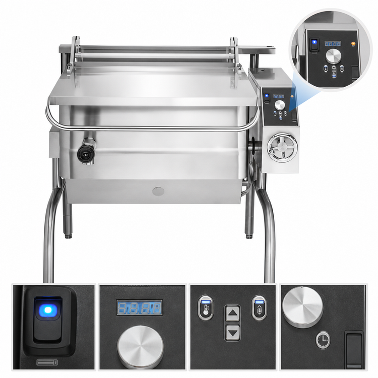 Product image #3 for Groen 40-Gallon Electric Braising Pan with Advanced Controls, Manual Tilt, and Open Leg Base
