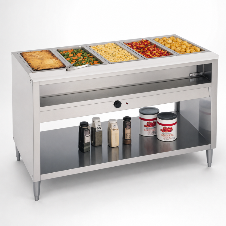 Product image #3 for Randell 78-Inch Electric Common Waterbath Hot Food Table with 5-Pan Open Shelf Base