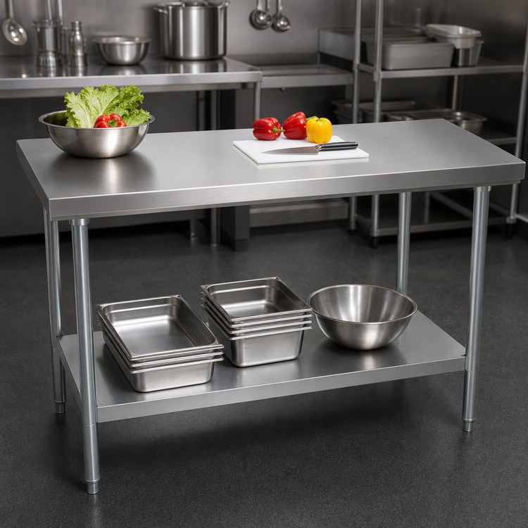 Product image #3 for Stallion Economy 72" x 24" Stainless Steel Work Table with Open Base and Adjustable Undershelf